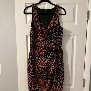 Guess Women's Black Abstract Midi Faux Wrap Dress NWT Size 12